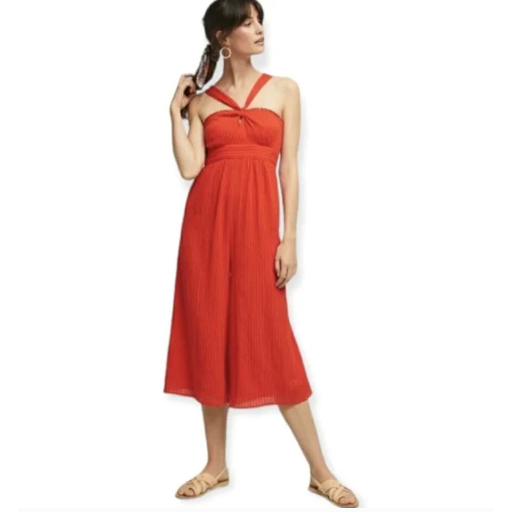 Anthropologie Maeve Proust Orange Wide Leg jumpsuit 2P Halter Sleeveless Boho - Picture 2 of 14